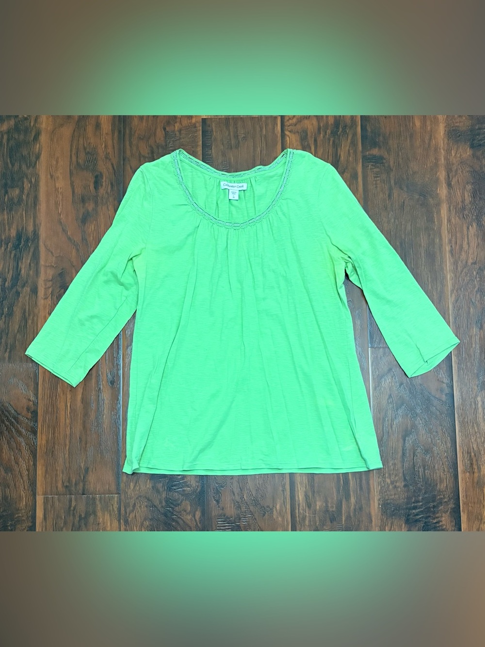 Coldwater Creek Women’s L 14 Green 3/4 Sleeve Embellished Scoop Neck Top
